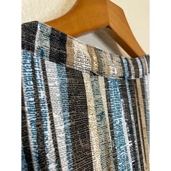 Ava & Grace Boho Retro Brown & Blue Striped Roll Tab Sleeve Half Button Top 1X - Picture 11 of 11